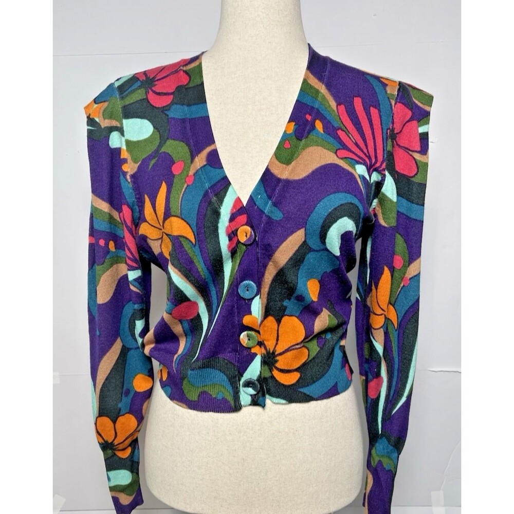 INC colorful crop womens sweater Medium blousy sleeves party coquette  travel